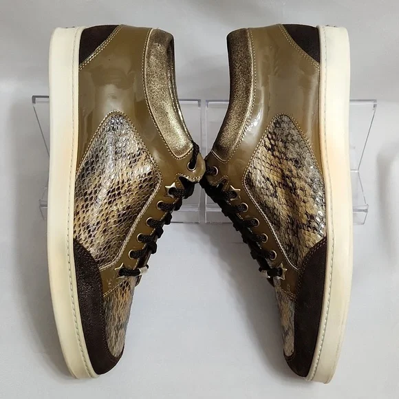 Jimmy Choo Snakeskin Print Suede Patent Leather Lace-up Sneakers (w size 39)